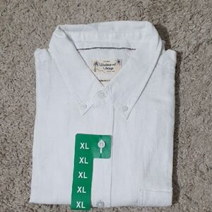 NWT Weatherproof White Short Sleeve Linen Casual Shirt Large, XL